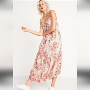 Floral Red White Red Maxi Dress Swing Sundress Flowy Old Navy M Straps Casual